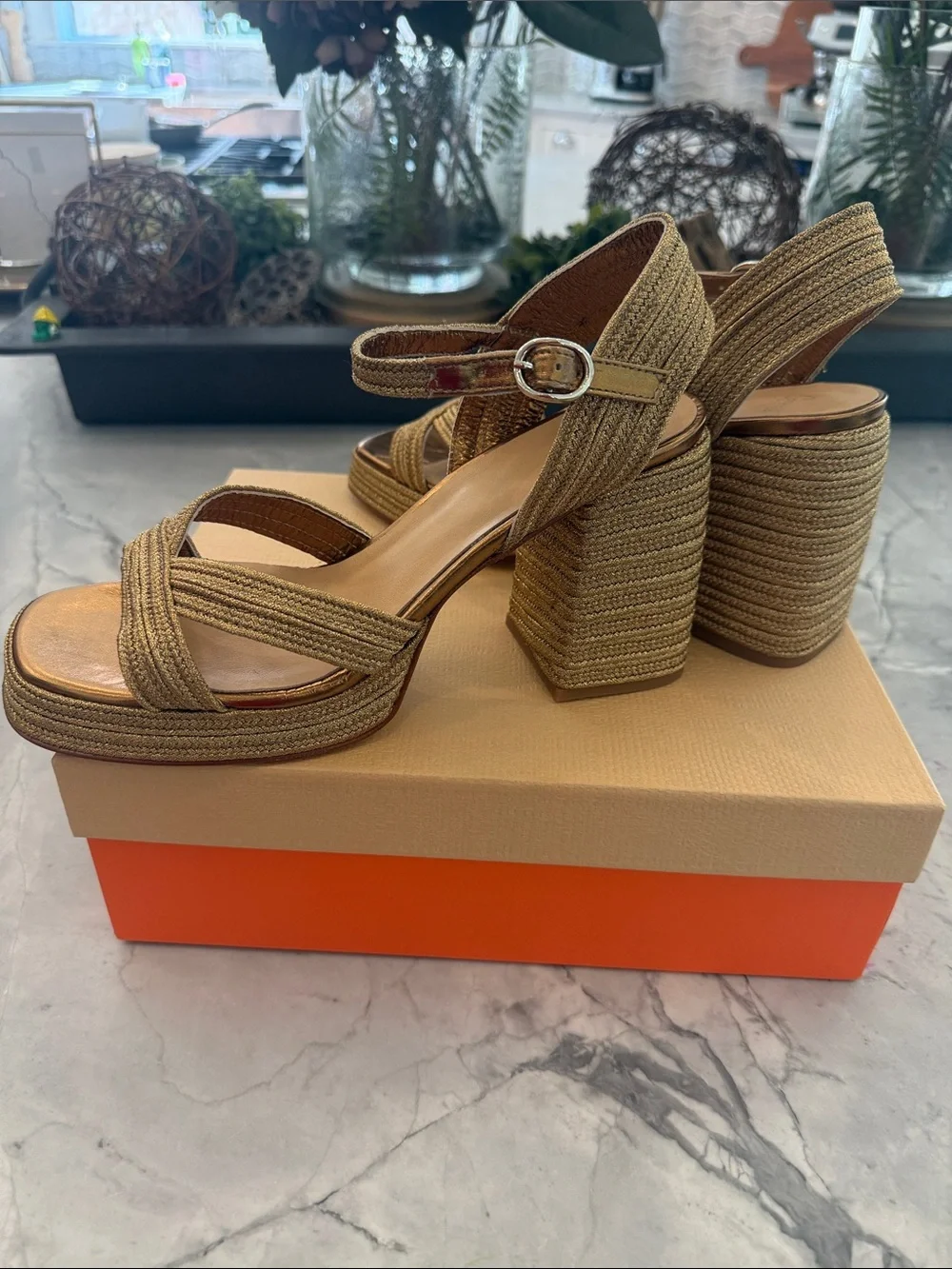Castaner Metallic Gold Braided Platform Sandals